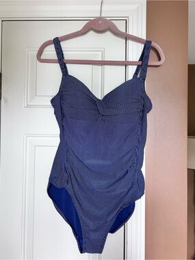 Nip Tuck Navy Blue Polka Dot One-Piece Swimsuit